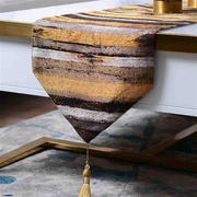 北欧条纹金色餐桌桌旗现代简约欧式几何轻奢茶几旗布艺桌布床实用