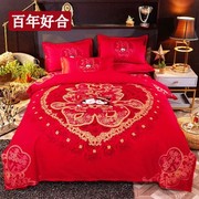 纯棉婚庆四件套大红色，1.8全棉婚嫁新婚房，结婚床单被套2.0床上用品