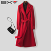 bxv红色双面羊绒大衣女，中长款2023秋季纯手工，双面呢外套气质