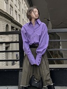 法式复古紫色长袖衬衫女2023春秋，小众别致高级感叠穿衬衣ins