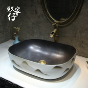 创意台上盆仿古中式山水洗手盆，家用卫生间艺术洗脸盆禅意陶瓷面盆