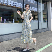 法式甜美雪纺碎花连衣裙女夏季2024高级感收腰显瘦气质长裙子