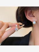 韩国锆石水滴形耳环女轻奢小众个性珍珠耳钉高级感耳饰品