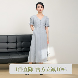 airiqi夏季设计感连衣裙法式优雅收腰短袖长裙女ah32lq748