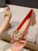 红色婚鞋女婚纱秀禾两穿新娘鞋2024年法式水晶，高跟鞋粗跟单鞋