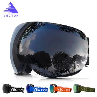 时尚指南针滑雪眼镜男女，双层镜片防雾球面带磁铁可换片登山风镜