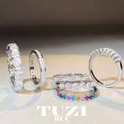 tuzi培育钻石排钻戒指，女925纯银满天星时尚，婚戒食指环中尾戒
