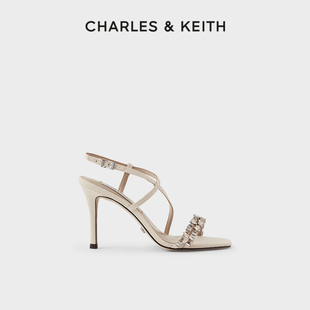 CHARLES&KEITH春夏女鞋SL1-60920036女士半宝石水钻高跟凉鞋