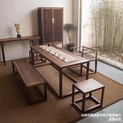 2023胡桃色榆木茶桌椅组合新中式茶室明清仿古禅意，简约泡茶台椅凳