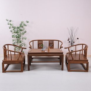 红木家具鸡翅木沙发t客厅，仿古中式实木沙发，组合原木圈椅沙