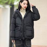 卡其色大毛领羽绒服女2024冬季韩系高级感短款90白鸭绒(白鸭绒)面包服