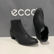 ECCO爱步女靴冬牛皮高跟短靴纯色经典切尔西靴 267223型塑