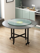 带家用小户型伸缩新中式大圆桌，圆形折叠餐桌折叠桌子转盘桌椅组合