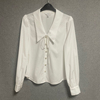 欧美时尚春秋款娃娃领法式长袖休闲白色棉衬衣上衣女衬衫