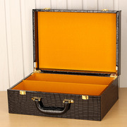 鳄鱼纹红酒礼盒高档黑色鞋盒皮具包装盒手提翻盖PU木盒