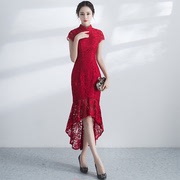 新娘敬酒服2023时尚中式红色结婚礼服修身显瘦旗袍长款鱼尾裙