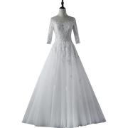 一字肩婚纱女2024冬季新娘蕾丝赫本法式婚纱，公主梦幻长拖尾