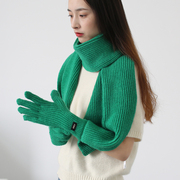 小众个性韩国网红连体围脖绿色针织围巾手套一体两件套ins学生 潮