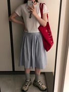 Exclusive type  甜酷鬼马系少女夏季清新条纹弧度高腰显瘦半身裙