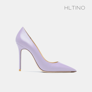 HLTINO2024年春季高跟鞋女紫色小清新少女学生细跟尖头单鞋秋