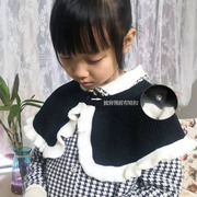 黑色装饰假领子配外套大翻领韩版白色荷叶边毛线领儿童娃娃小披肩