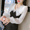 2022秋季娃娃领法式雪纺拼接长袖连衣裙女气质，洋气百搭a字裙