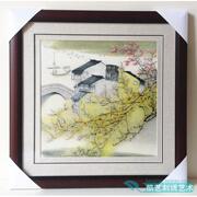 高档苏绣成品客厅画书房挂画写意风景画江南水乡画秋景小桥画客厅