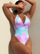 One piece swimsuit women's collar tie dyed one piece bikini