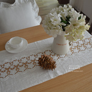 北欧式法式高级轻奢风米白色ins棉麻蕾丝镂空刺绣餐桌旗布艺定制