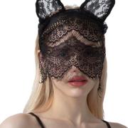 猫兔耳朵发箍眼罩黑色面纱头饰性感，蕾丝边cos网红禁欲系镂空发饰!