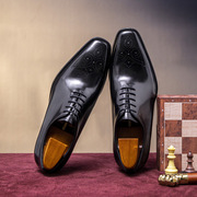 商务男士正装英伦韩版皮鞋手工擦色布洛克雕花潮流系带复古新郎鞋