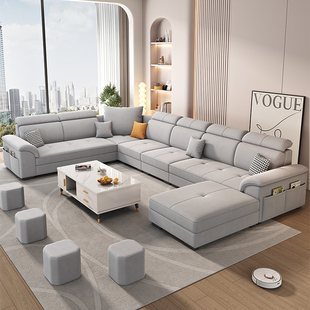 现代简约布艺沙发，网红奶油风棉麻家用客厅，大中小户型转角沙发组合