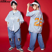 少儿街舞潮服夏季棒球衫短袖嘻哈潮酷套装，男童hiphop演出服装女童