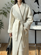 韩国高端秋冬灰色浴袍青果，领双面羊毛，大衣红色英伦风长款外套