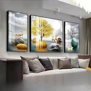 铃桐客厅装饰画晶瓷有框画现代简约沙发后背景墙壁画北欧三联画石