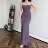 GirlsAt18 性感蕾丝针织连衣裙女法式气质高级感修身紫色吊带长裙
