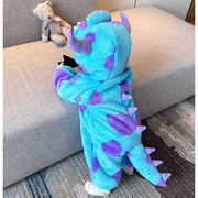 毛怪苏利文新生婴儿童衣服，秋冬厚款动物，造型宝宝恐龙连体衣睡衣