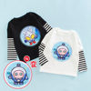 韩系男童假两件宽松T恤宝宝超人衣服亮片蛋仔派对衣服儿童打底衫