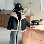 韩国童装2023儿童全羊毛一体，大衣冬季两面穿男女童皮草外套