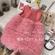 韩版童装女童背心裙2022秋装，洋气粉色连衣裙，儿童蓬蓬公主裙