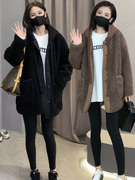 时尚加厚羊羔毛外套(毛外套)女2023年冬季韩版宽松中长款棉服连帽上衣