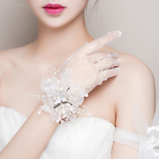 新娘手套结婚蕾丝仙美花朵，白色女薄款春夏，拍照韩式婚纱手套舒影