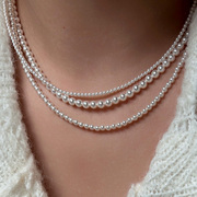 施家极细小米粒珍珠项链2023高级感秋冬毛衣链三层叠，戴颈链(戴颈链)女