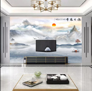 电视背景墙布客厅中式大气8d仿大理石纹山水风景画壁纸影视墙壁画