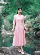 米兰多格夏季女装中国风复古改良刺绣气质款连衣裙F23618240
