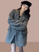 大衣女款2023秋冬季气质高级感小个子短款灰色毛呢西装外套