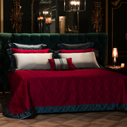 欧式床上用品四件套高档奢华多件套红色婚庆全棉被套刺绣六八十件