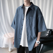 衬衫男韩版潮流夏季大码纯色，短袖衬衣服2022薄款百搭宽松半袖外套