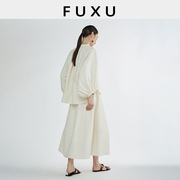 芙蕖fuxu法式圆领上衣小衫宽松显瘦灯笼袖，衬衫半身a字长裙两件套
