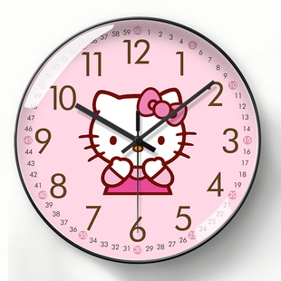 粉色卡通挂钟女生可爱kt猫钟表凯蒂猫儿童房自动对时钟电波钟静音